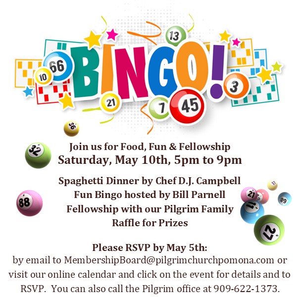 Bingo Night Advertisement for Pilgrim Congregational Church Pomona